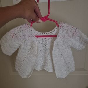 White Crochet Baby Cardigan